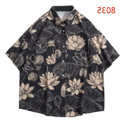 Men Casual Vintage Hawaii Tiny Flower Print Short Sleeve Lapel Shirt