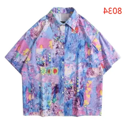 Men Casual Vintage Hawaii Tiny Flower Print Short Sleeve Lapel Shirt