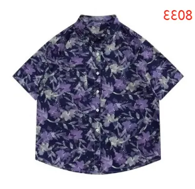 Men Casual Vintage Hawaii Tiny Flower Print Short Sleeve Lapel Shirt