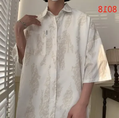 Men Casual Vintage Hawaii Tiny Flower Print Short Sleeve Lapel Shirt