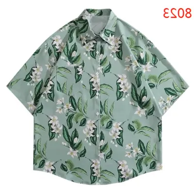 Men Casual Vintage Hawaii Tiny Flower Print Short Sleeve Lapel Shirt