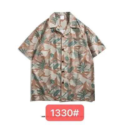 Men Casual Vintage Hawaii Skull Print Short Sleeve Lapel Shirt
