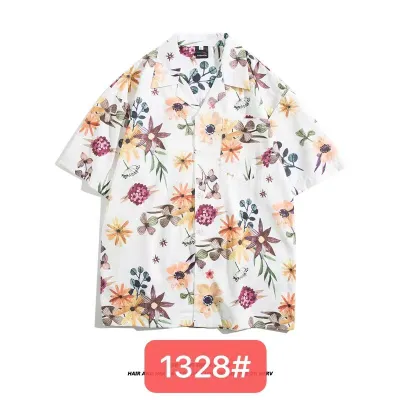 Men Casual Vintage Hawaii Skull Print Short Sleeve Lapel Shirt
