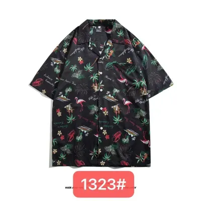 Men Casual Vintage Hawaii Skull Print Short Sleeve Lapel Shirt