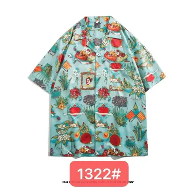 Men Casual Vintage Hawaii Skull Print Short Sleeve Lapel Shirt