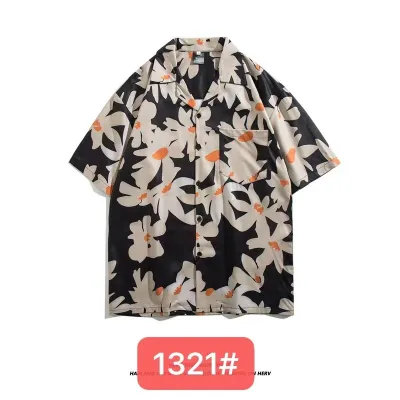 Men Casual Vintage Hawaii Skull Print Short Sleeve Lapel Shirt