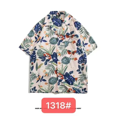 Men Casual Vintage Hawaii Skull Print Short Sleeve Lapel Shirt