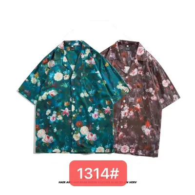 Men Casual Vintage Hawaii Skull Print Short Sleeve Lapel Shirt