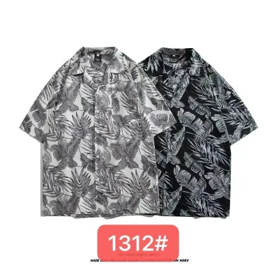 Men Casual Vintage Hawaii Skull Print Short Sleeve Lapel Shirt
