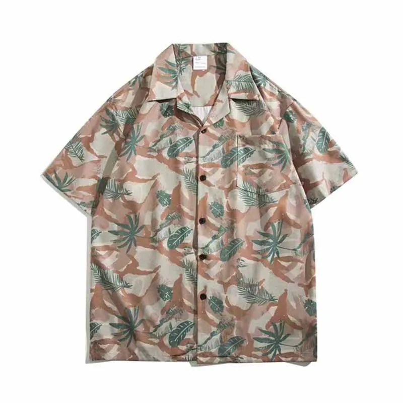Men Casual Vintage Hawaii Skull Print Short Sleeve Lapel Shirt