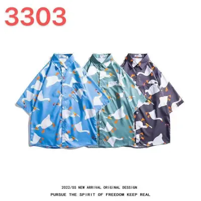 Men Casual Vintage Hawaii Tiny Flower Print Short Sleeve Lapel Shirt