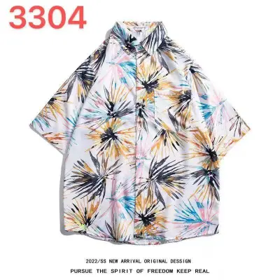 Men Casual Vintage Hawaii Tiny Flower Print Short Sleeve Lapel Shirt
