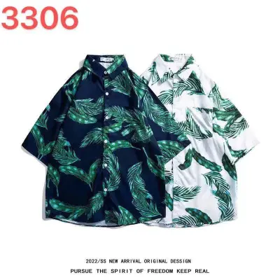 Men Casual Vintage Hawaii Tiny Flower Print Short Sleeve Lapel Shirt