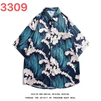 Men Casual Vintage Hawaii Tiny Flower Print Short Sleeve Lapel Shirt