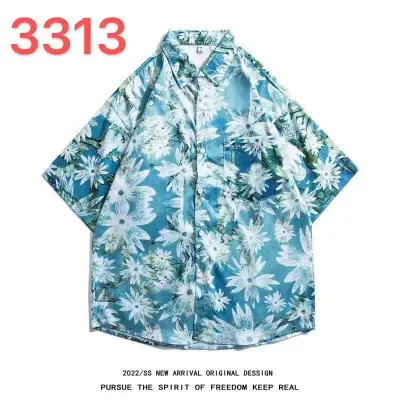 Men Casual Vintage Hawaii Tiny Flower Print Short Sleeve Lapel Shirt