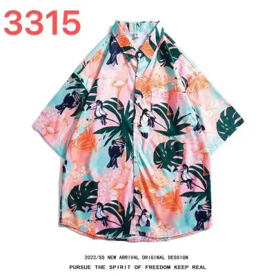 Men Casual Vintage Hawaii Tiny Flower Print Short Sleeve Lapel Shirt