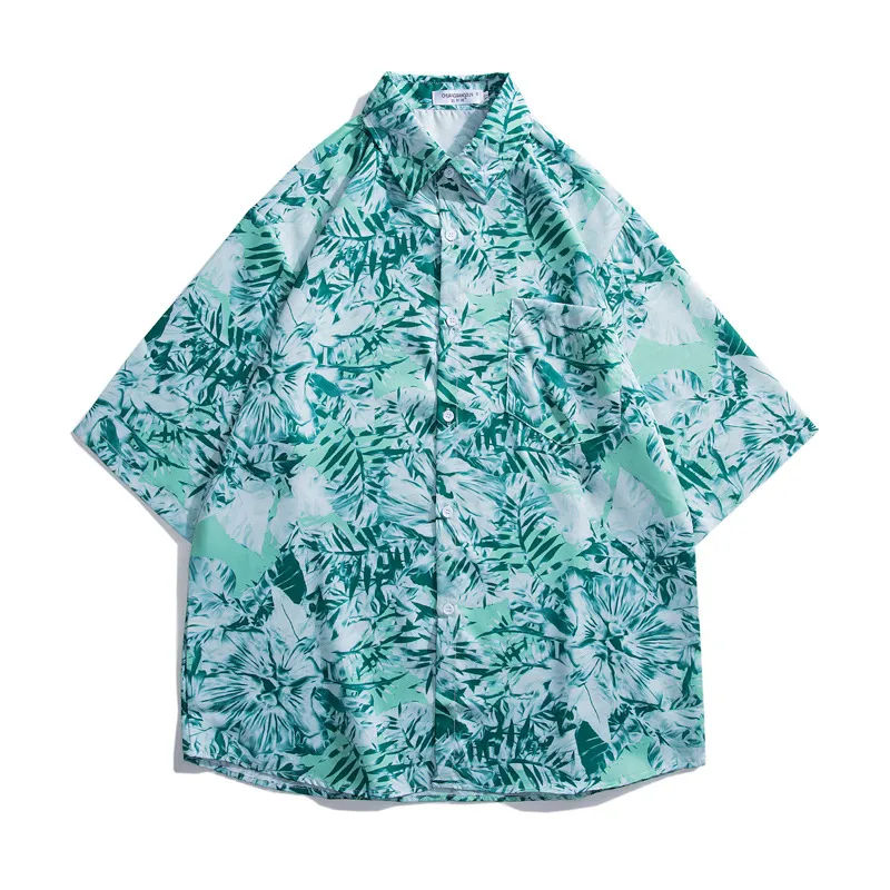 Men Casual Vintage Hawaii Tiny Flower Print Short Sleeve Lapel Shirt