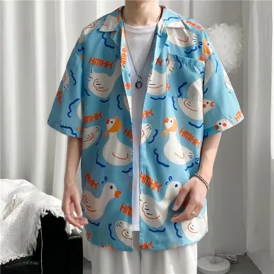 Men Casual Vintage Tiny Flower Print Short Sleeve Lapel Cardigan Shirt