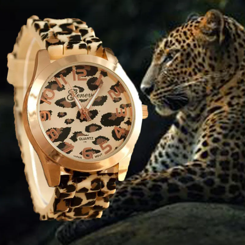 Men Minimalist Leopard Print Silicone Strap Analog Watch