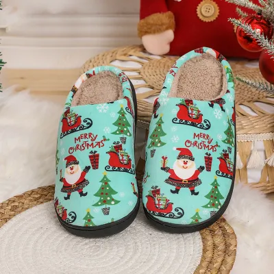 Women Cartoon Cute Christmas Tree Old Man Plush Plus Size Slippers