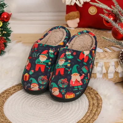 Women Cartoon Cute Christmas Tree Old Man Plush Plus Size Slippers