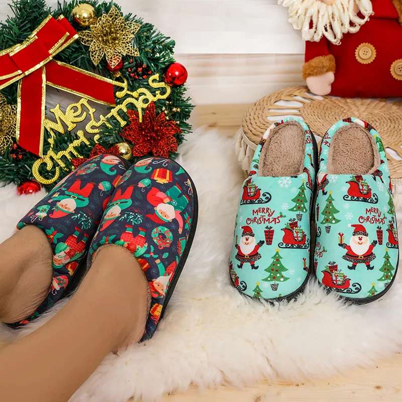 Women Cartoon Cute Christmas Tree Old Man Plush Plus Size Slippers