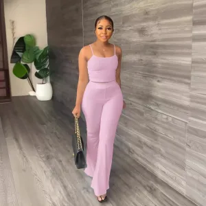 Women Fashion Solid Color Camisole Flared Pants Two-Piece Set