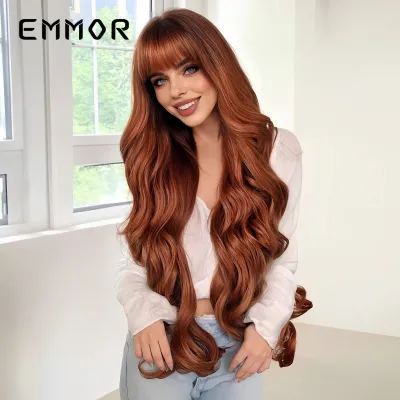 Women Fashion Long Curly Hair Wig With Bangs Natural Breathable