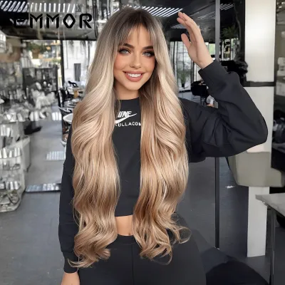 Women Fashion Long Curly Hair Wig With Bangs Natural Breathable