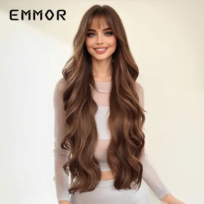 Women Fashion Long Curly Hair Wig With Bangs Natural Breathable