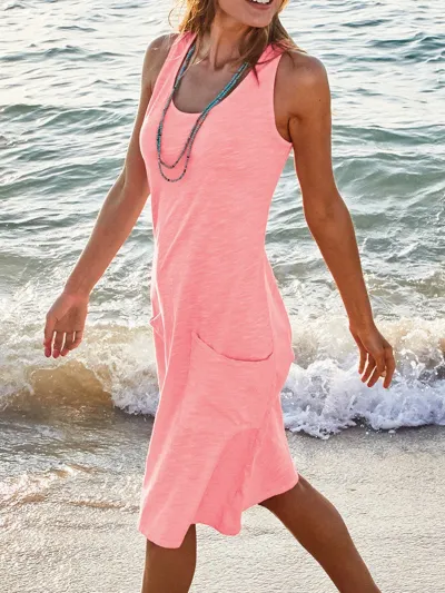 Summer Women Casual Sleeveless Pocket Straps Dress