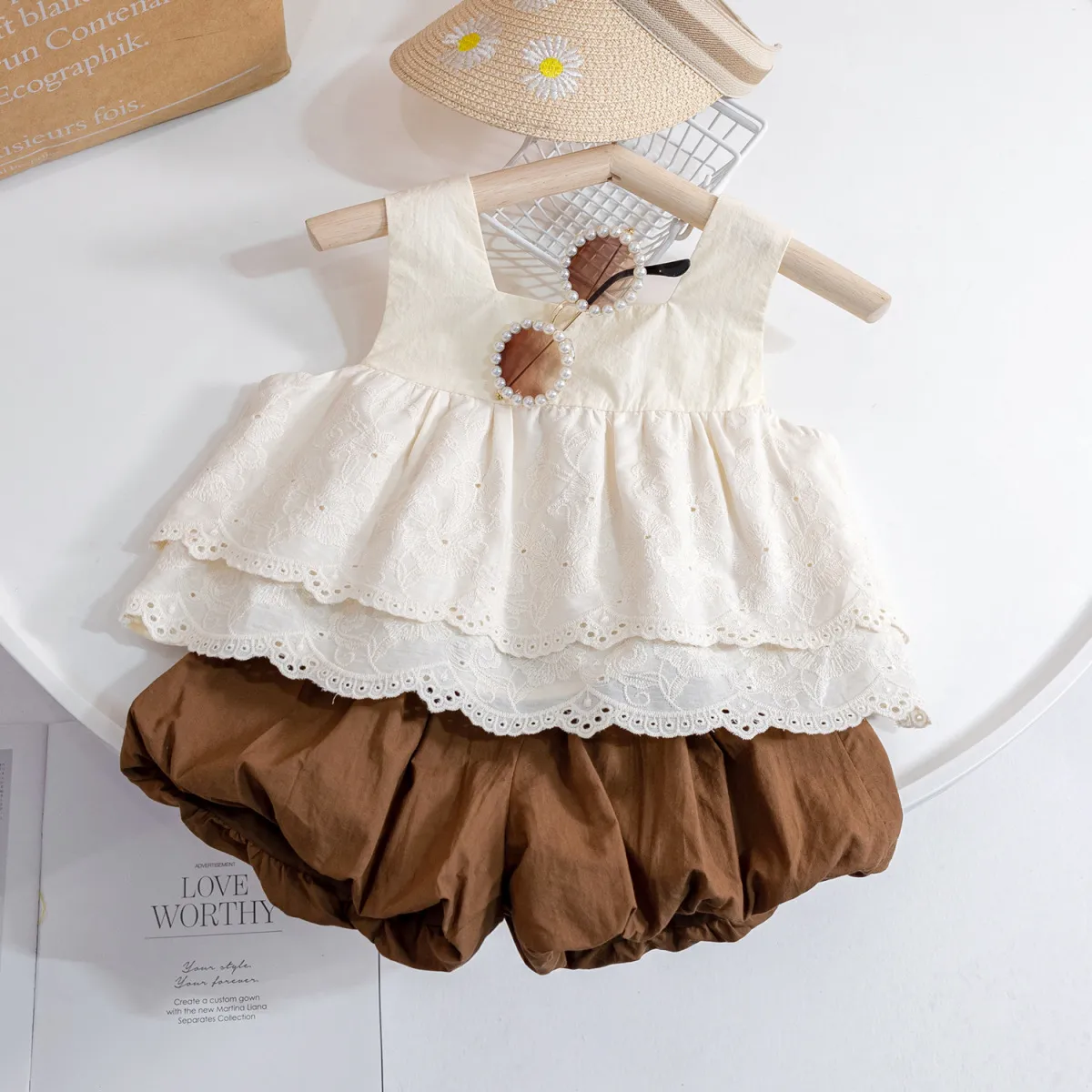 Kids Toddler Girls Casual Lace Sleeveless Camisole Shorts Sets