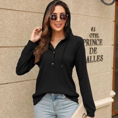 Women Fashion Casual Drawstring Long Sleeve Hoodie