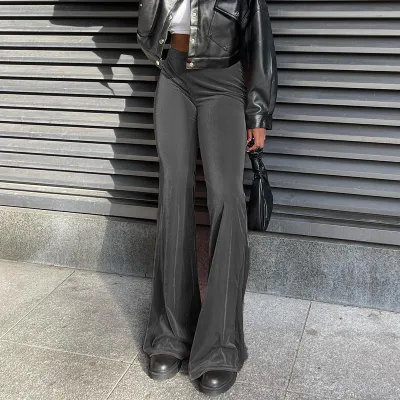 Women Casual High Waist Korean Velvet Flared Pants