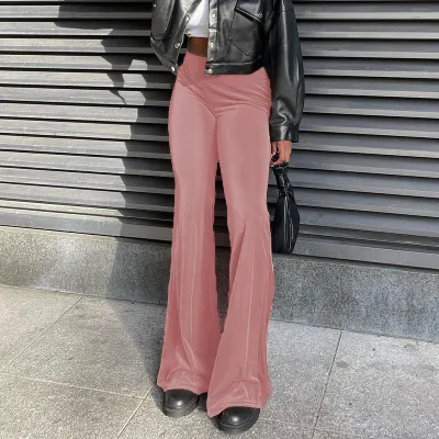 Women Casual High Waist Korean Velvet Flared Pants