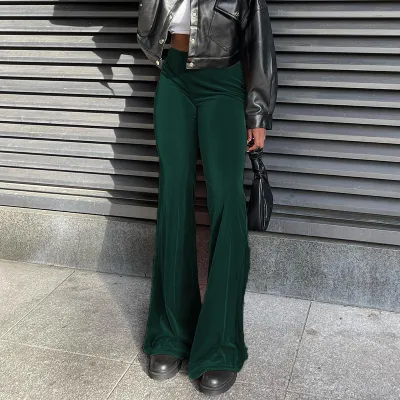 Women Casual High Waist Korean Velvet Flared Pants