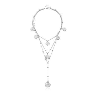 Fashion Multilayer Alloy Disc Pendant Necklace with Ball Chain
