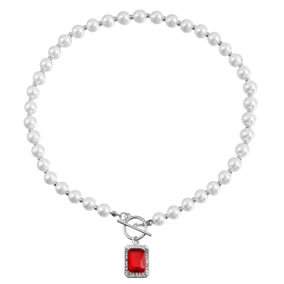 Fashion Imitation Pearl Necklace with Rhinestone Pendant Clavicle Chain
