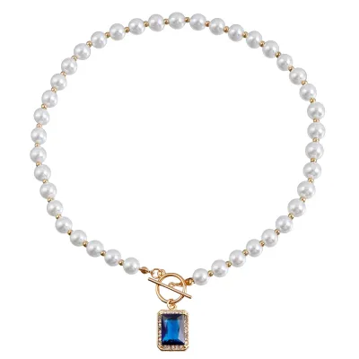 Fashion Imitation Pearl Necklace with Rhinestone Pendant Clavicle Chain