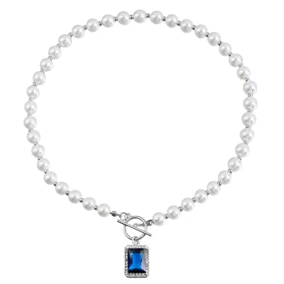 Fashion Imitation Pearl Necklace with Rhinestone Pendant Clavicle Chain