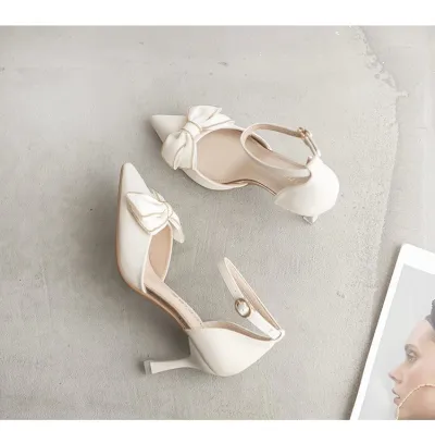 Summer Women Fashion Sweet Bow Detail Pointed Toe PU Pumps Shoes Heels