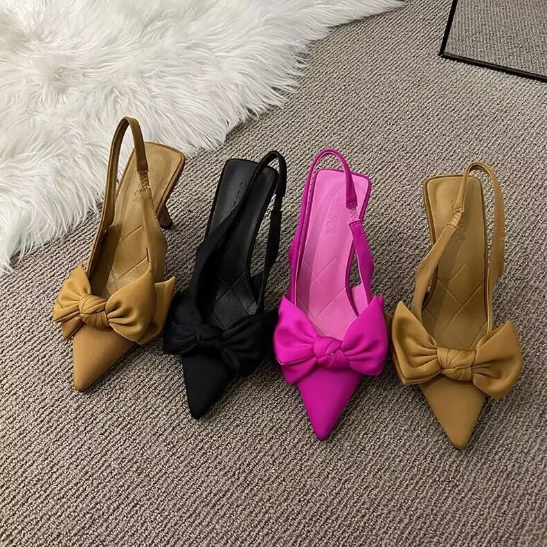 Women Fashion Plus Size Bow Pointed Toe Hollow High Heels