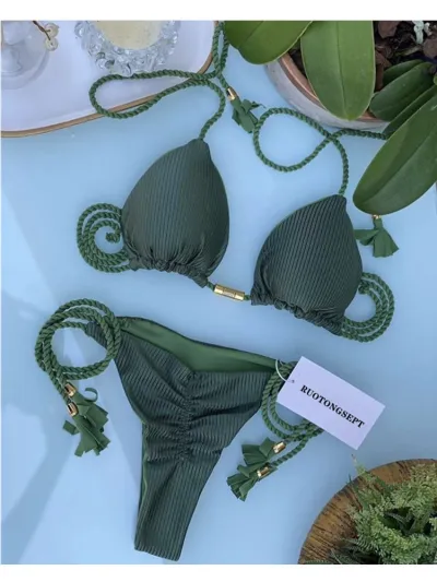 Women Sexy Contrast Strap Bikini