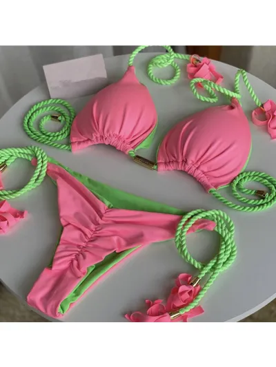 Women Sexy Contrast Strap Bikini