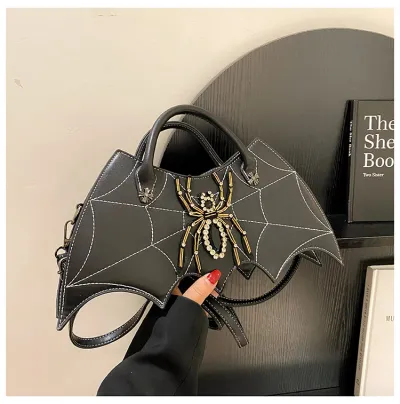 Women Gothic Fashion Spider Embroidery Rhinestone PU Hand Crossbody Shoulder Bag