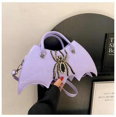 Women Gothic Fashion Spider Embroidery Rhinestone PU Hand Crossbody Shoulder Bag