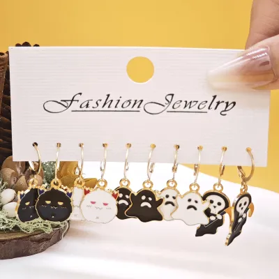 10Pcs Halloween Ghost Demon Pumpkin Drop Oil Earrings Set Personality Trend
