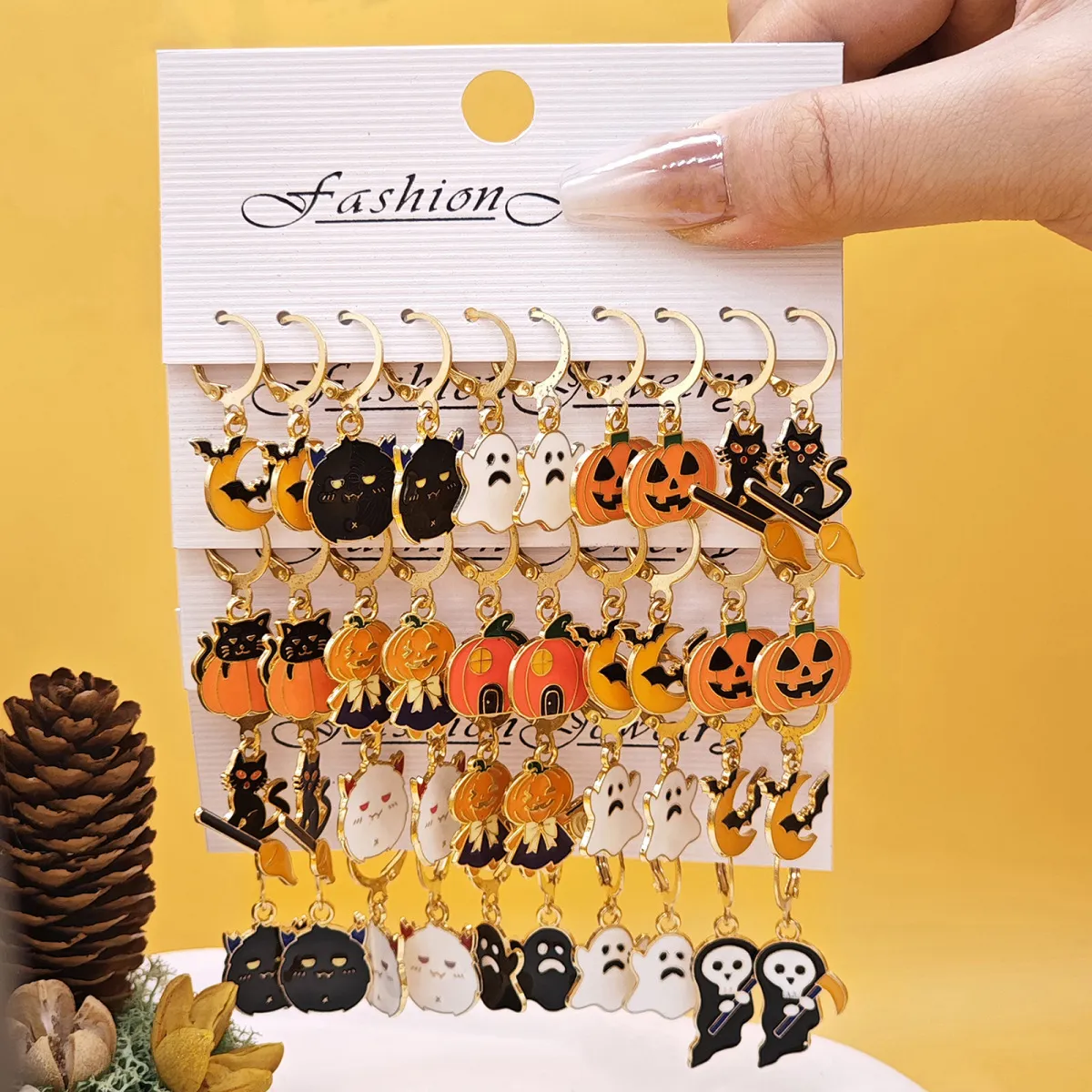 10Pcs Halloween Ghost Demon Pumpkin Drop Oil Earrings Set Personality Trend