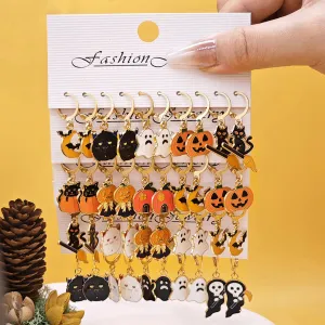 10Pcs Halloween Ghost Demon Pumpkin Drop Oil Earrings Set Personality Trend