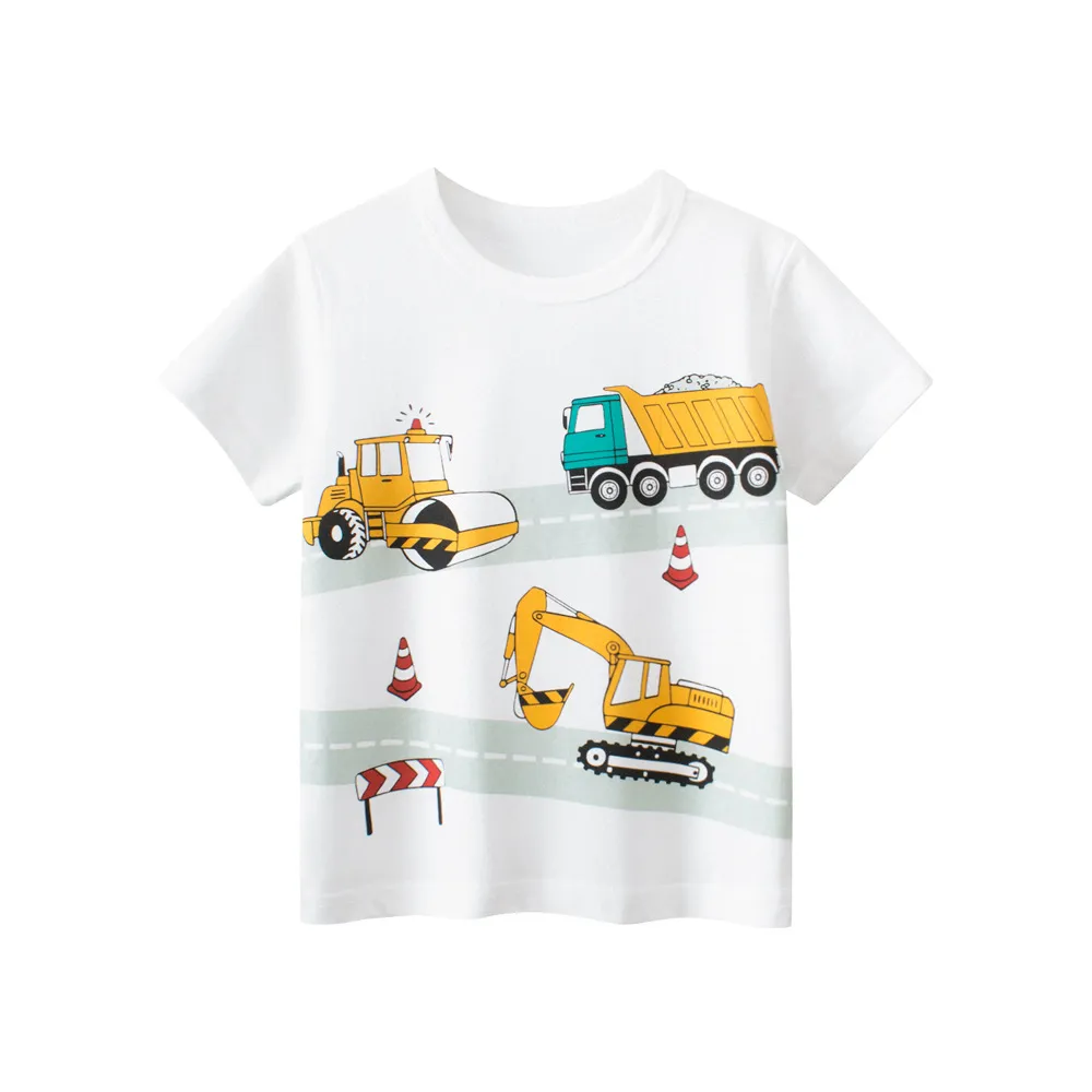 Kids Toddler Boys Casual Cute Cartoon Car Print Short Sleeve Round Neck Cotton T-Shirt